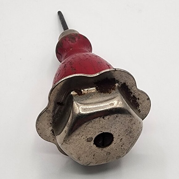 Vintage Red Wood Handle Awl Ice Pick Metal Ice-Cracker Metal Cap Top 5.25" short - Picture 4 of 5